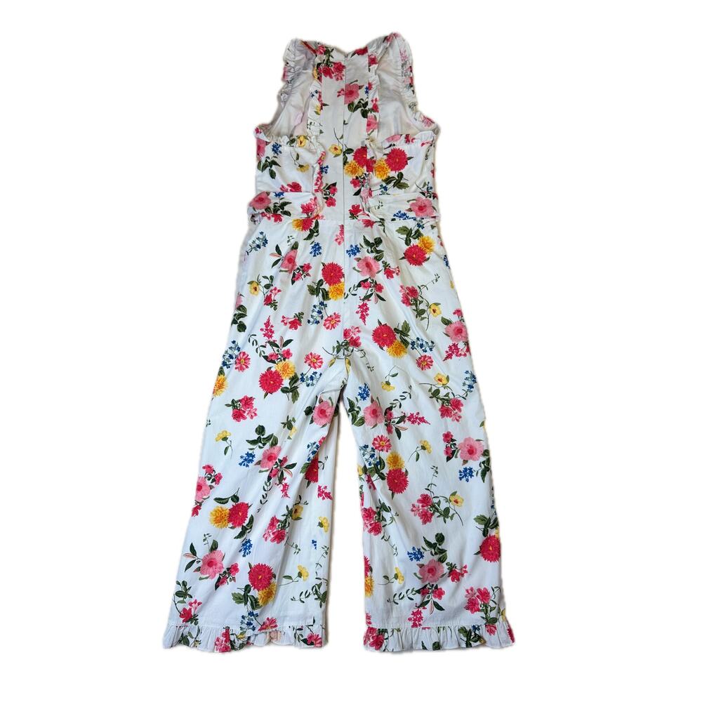 Gal Meets Glam Beverly Ruffle Floral Cotton Wide Leg Cropped Jumpsuit White 4 - Picture 4 of 16